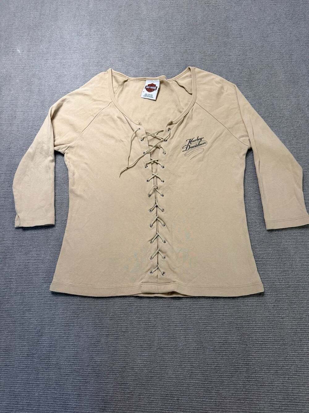 Vintage Harley-Davidson Y2K Tan Lace Up Top Size M Made in USA